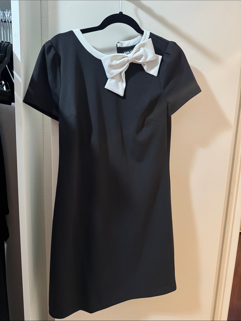Karl Lagerfeld Paris Black and White Bow-Front Dress